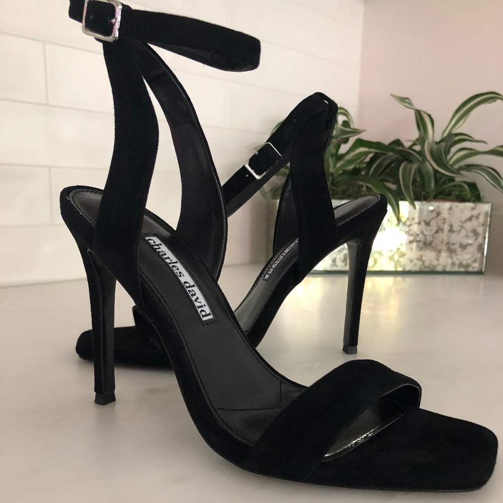 Charles David Black Suede Voltage Sandal Size 6